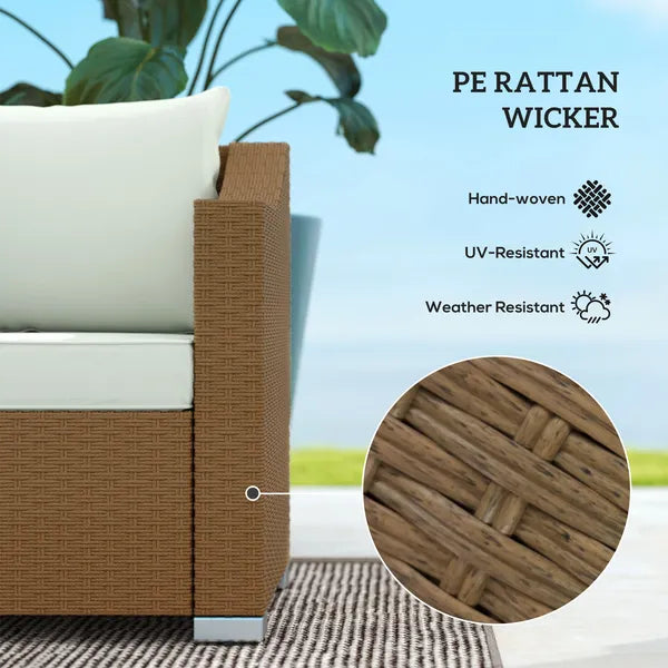 Outsunny Rattan Wicker 3 Seater Patio Couch with Cushions, 2 Throw Pillows, Outdoor Furniture Rattan Sofa, Light Gray - product image 4