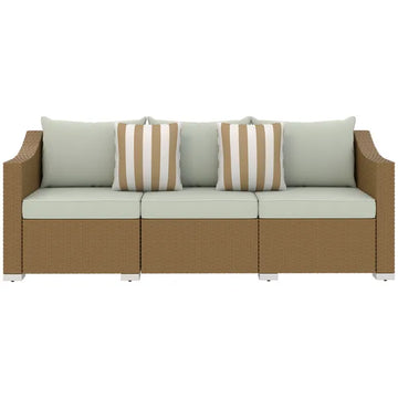 Outsunny Rattan Wicker 3 Seater Patio Couch with Cushions, 2 Throw Pillows, Outdoor Furniture Rattan Sofa, Light Gray - product image 1