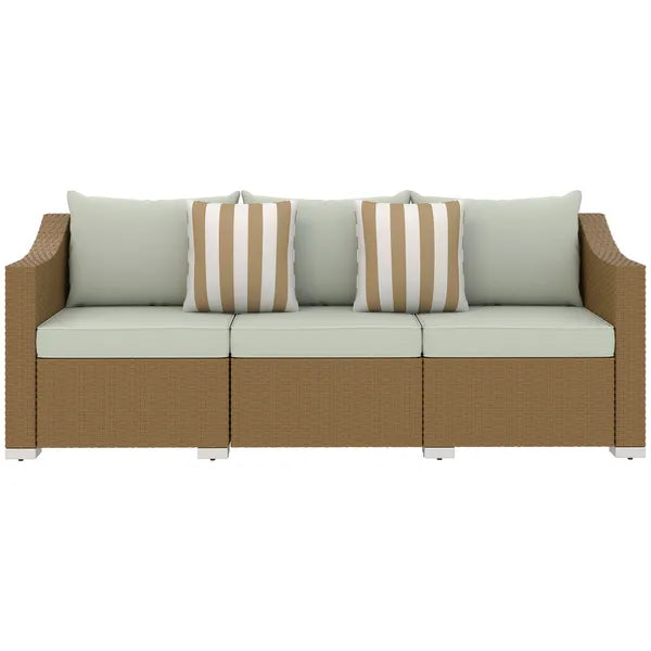 Outsunny Rattan Wicker 3 Seater Patio Couch with Cushions, 2 Throw Pillows, Outdoor Furniture Rattan Sofa, Light Gray - product image 1