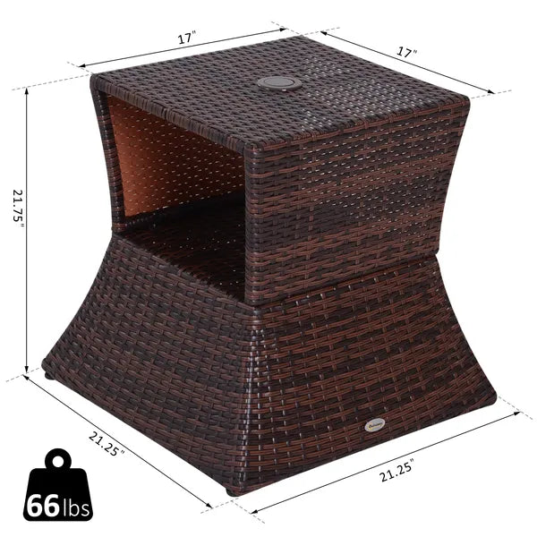 Outsunny Rattan Wicker Patio Side Table with Umbrella Hole 2 Tier Storage All-Weather Garden Furniture Mixed Brown - product image 3