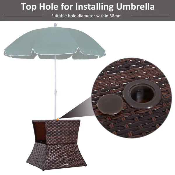 Outsunny Rattan Wicker Patio Side Table with Umbrella Hole 2 Tier Storage All-Weather Garden Furniture Mixed Brown - product image 4