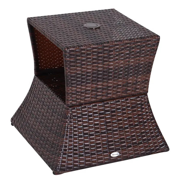 Outsunny Rattan Wicker Patio Side Table with Umbrella Hole 2 Tier Storage All-Weather Garden Furniture Mixed Brown - product image 11