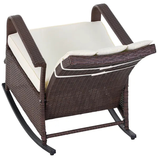 Outsunny Rattan Wicker Rocking Recliner Chair with White Cushions and Adjustable Footrest Brown - product image 8