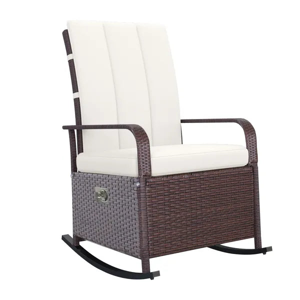 Outsunny Rattan Wicker Rocking Recliner Chair with White Cushions and Adjustable Footrest Brown - product image 11