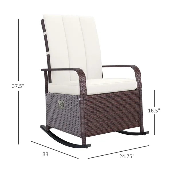 Outsunny Rattan Wicker Rocking Recliner Chair with White Cushions and Adjustable Footrest Brown - product image 3