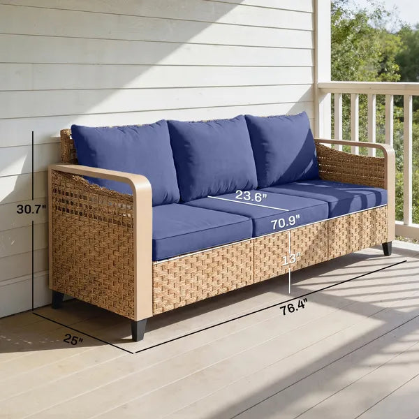 Rattan Wicker Sofa 3-Seater Outdoor Patio Sofa with Cushions for Garden Backyard Porch Dark Blue - product image 3