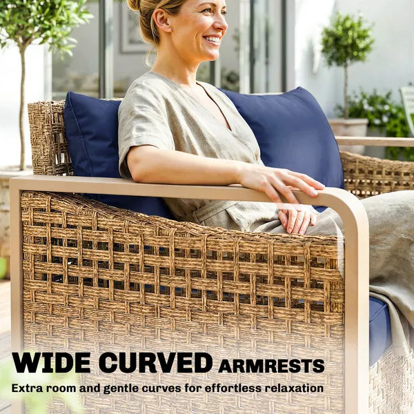 Rattan Wicker Sofa 3-Seater Outdoor Patio Sofa with Cushions for Garden Backyard Porch Dark Blue - product image 5