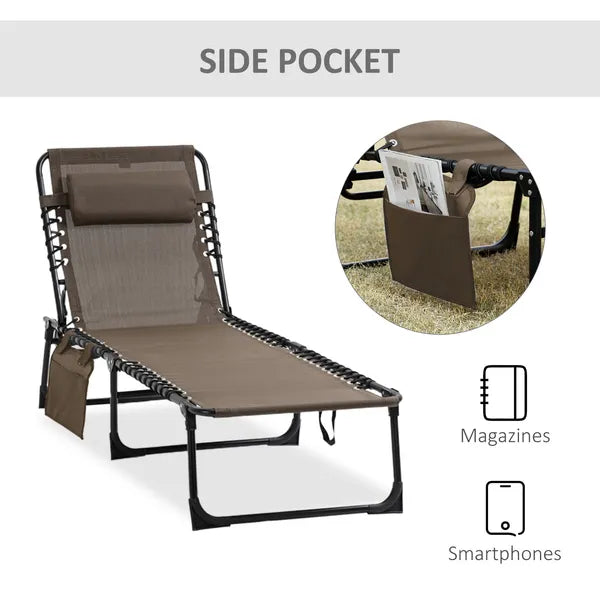 Outsunny Reclining Lounge Chair, Portable Sun Lounger, Folding Camping Cot, with Adjustable Backrest and Removable Pillow, for Patio, Garden, Beach - product image 7