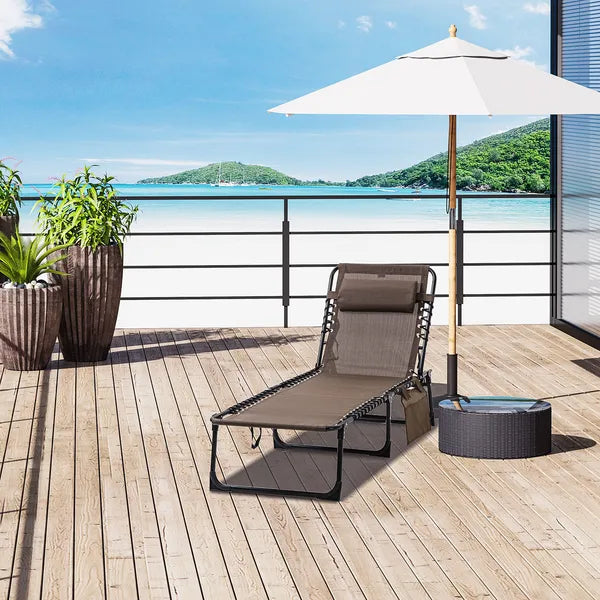 Outsunny Reclining Lounge Chair, Portable Sun Lounger, Folding Camping Cot, with Adjustable Backrest and Removable Pillow, for Patio, Garden, Beach - product image 2