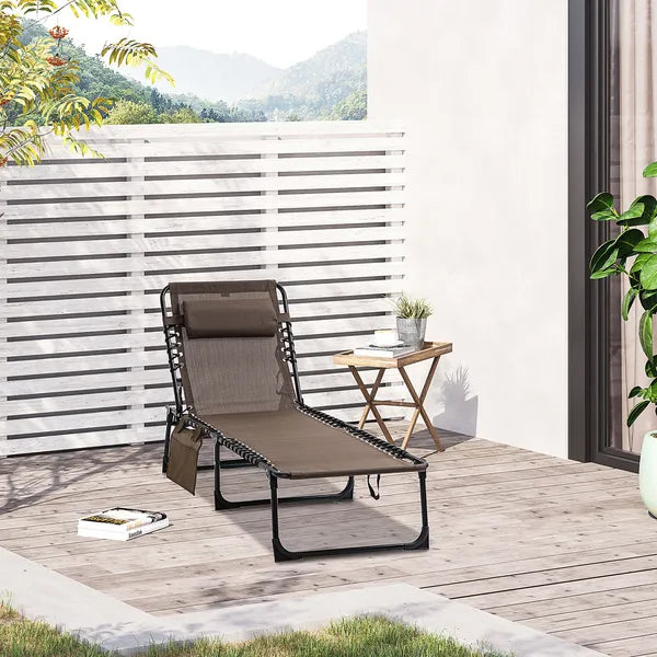 Outsunny Reclining Lounge Chair, Portable Sun Lounger, Folding Camping Cot, with Adjustable Backrest and Removable Pillow, for Patio, Garden, Beach - product image 10