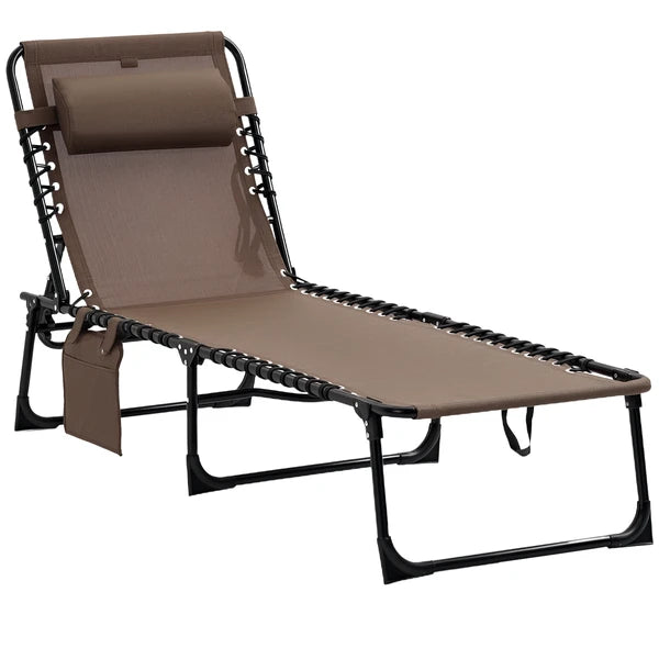 Outsunny Reclining Lounge Chair, Portable Sun Lounger, Folding Camping Cot, with Adjustable Backrest and Removable Pillow, for Patio, Garden, Beach - product image 1