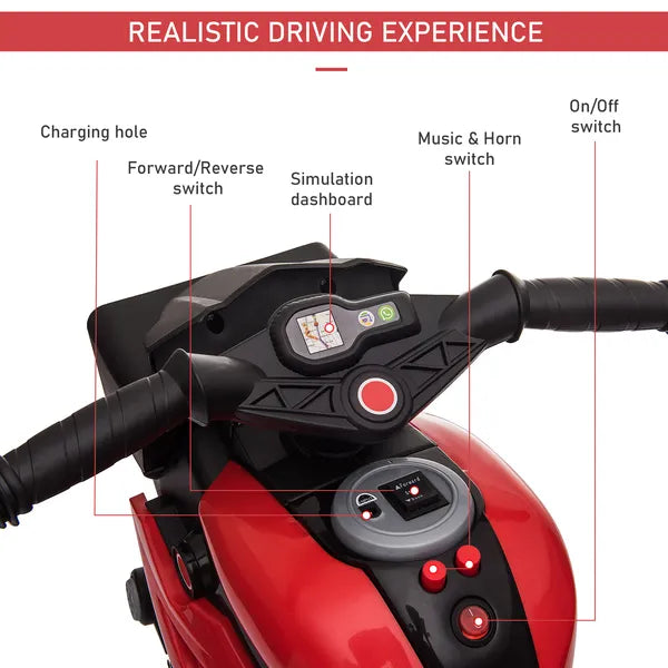 Aosom Red 6V Kids Electric Motorcycle Ride-On Dirt Bike Toy with Music Horn Headlights - product image 6