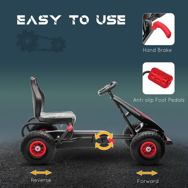 Aosom Red Pedal Go Kart for Kids, Outdoor Ride-On Toy with Adjustable Seat, Anti-Slip Wheels, Safety Brake, Ages 5-12 - product image 5