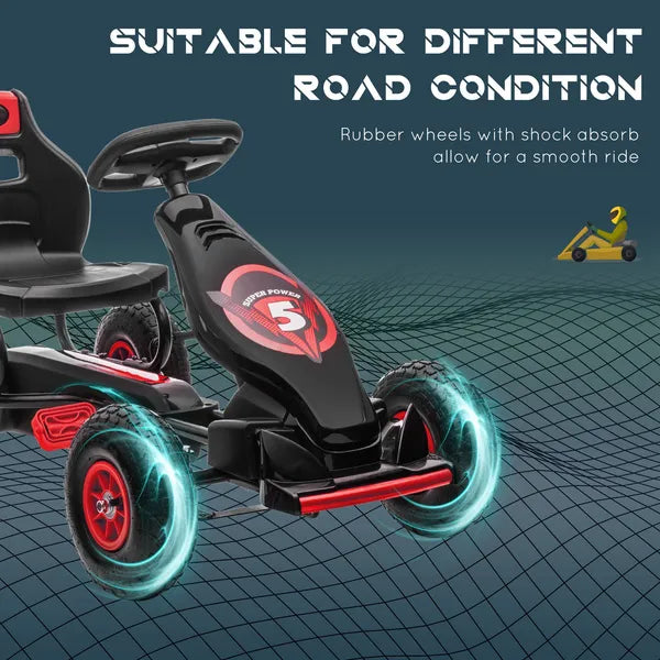 Aosom Red Pedal Go Kart for Kids, Outdoor Ride-On Toy with Adjustable Seat, Anti-Slip Wheels, Safety Brake, Ages 5-12 - product image 6
