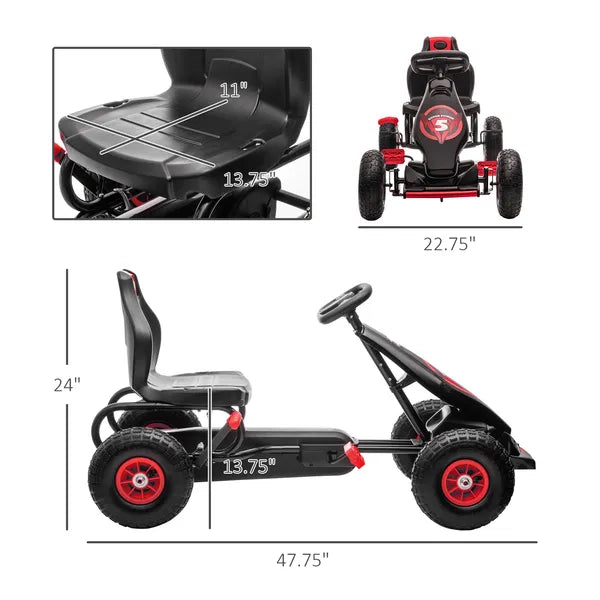 Aosom Red Pedal Go Kart for Kids, Outdoor Ride-On Toy with Adjustable Seat, Anti-Slip Wheels, Safety Brake, Ages 5-12 - product image 3