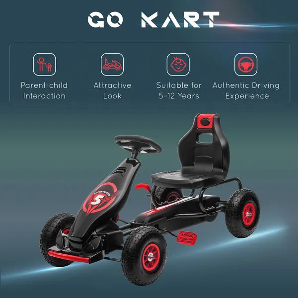 Aosom Red Pedal Go Kart for Kids, Outdoor Ride-On Toy with Adjustable Seat, Anti-Slip Wheels, Safety Brake, Ages 5-12 - product image 8