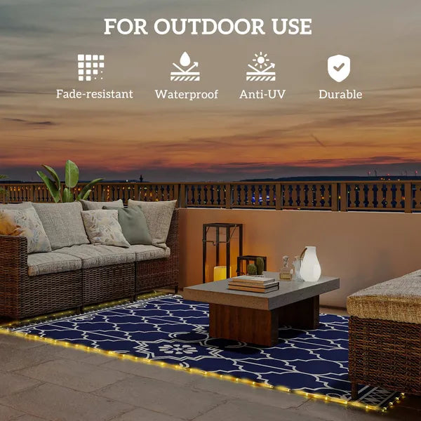 Outsunny Reversible Outdoor Rug Carpet with LED Lights, 10 ft x 8 ft PP Straw Rug with Carry Bag and Ground Stakes - product image 5