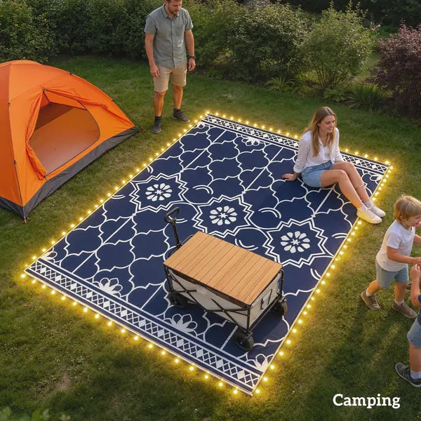 Outsunny Reversible Outdoor Rug Carpet with LED Lights, 10 ft x 8 ft PP Straw Rug with Carry Bag and Ground Stakes - product image 7