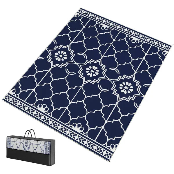 Outsunny Reversible Outdoor Rug Carpet with LED Lights, 10 ft x 8 ft PP Straw Rug with Carry Bag and Ground Stakes - product image 1
