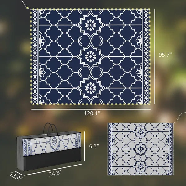 Outsunny Reversible Outdoor Rug Carpet with LED Lights, 10 ft x 8 ft PP Straw Rug with Carry Bag and Ground Stakes - product image 2