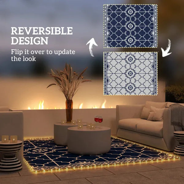 Outsunny Reversible Outdoor Rug Carpet with LED Lights, 10 ft x 8 ft PP Straw Rug with Carry Bag and Ground Stakes - product image 4
