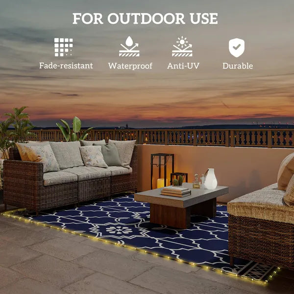 Outsunny Reversible Outdoor Rug Carpet with LED Lights, 12' x 9' PP Straw Rug with Carry Bag and Ground Stakes - product image 5