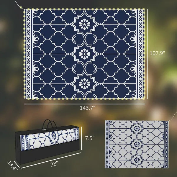 Outsunny Reversible Outdoor Rug Carpet with LED Lights, 12' x 9' PP Straw Rug with Carry Bag and Ground Stakes - product image 2