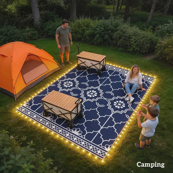 Outsunny Reversible Outdoor Rug Carpet with LED Lights, 12' x 9' PP Straw Rug with Carry Bag and Ground Stakes - product image 7