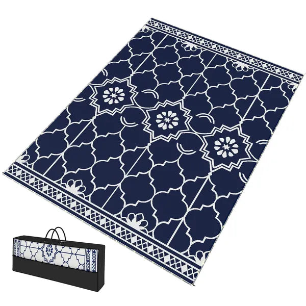 Outsunny Reversible Outdoor Rug Carpet with LED Lights, 12' x 9' PP Straw Rug with Carry Bag and Ground Stakes - product image 1