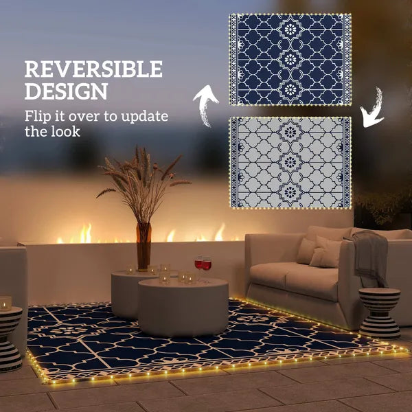 Outsunny Reversible Outdoor Rug Carpet with LED Lights, 12' x 9' PP Straw Rug with Carry Bag and Ground Stakes - product image 4