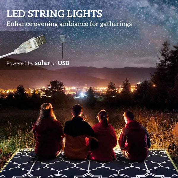 Outsunny Reversible Outdoor Rug Carpet with LED Lights, 12' x 9' PP Straw Rug with Carry Bag and Ground Stakes - product image 3