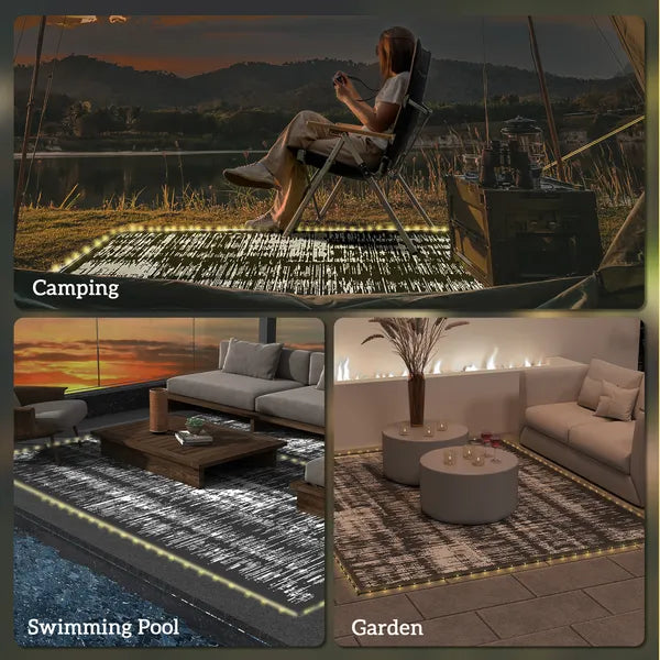Outsunny Reversible Outdoor Rug Carpet with LED Lights, Carry Bag and Ground Stakes for Backyard, Deck, Picnic, Beach, 10 ft x 8 ft - product image 8