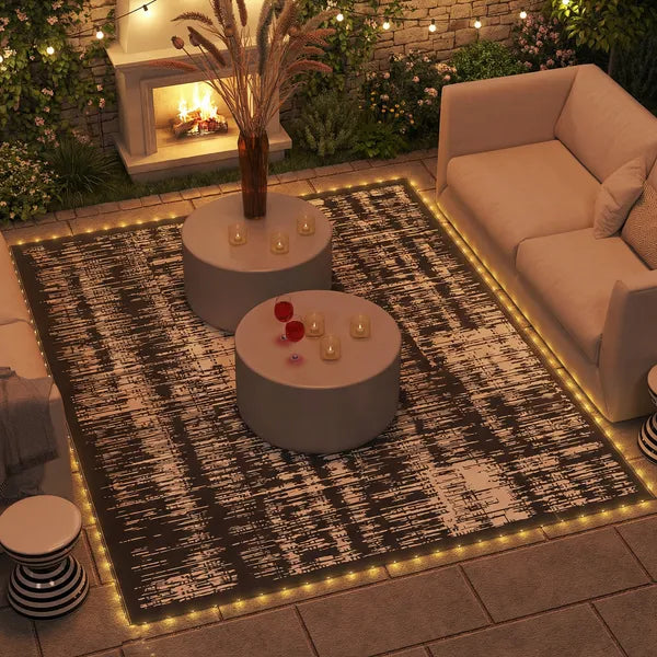 Outsunny Reversible Outdoor Rug Carpet with LED Lights, Carry Bag and Ground Stakes for Backyard, Deck, Picnic, Beach, 12 ft x 9 ft - product image 9