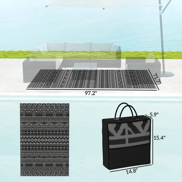Outsunny Reversible Outdoor Rug, Waterproof Plastic Straw with Carry Bag, 6 ft x 9 ft, Black and Gray Geometric Wall - product image 3