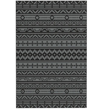 Outsunny Reversible Outdoor Rug, Waterproof Plastic Straw with Carry Bag, 6 ft x 9 ft, Black and Gray Geometric Wall - product image 1
