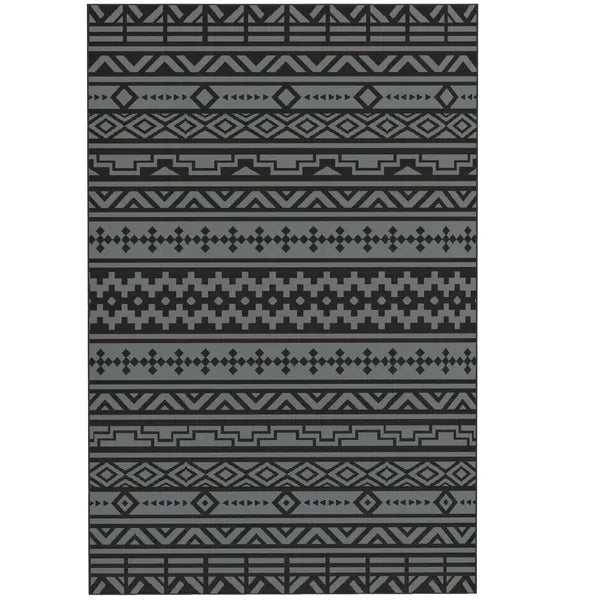 Outsunny Reversible Outdoor Rug, Waterproof Plastic Straw with Carry Bag, 6 ft x 9 ft, Black and Gray Geometric Wall - product image 1
