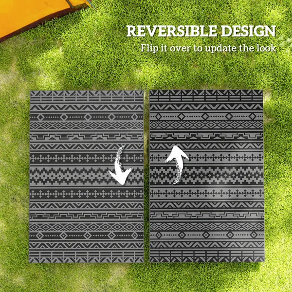 Outsunny Reversible Outdoor Rug, Waterproof Plastic Straw with Carry Bag, 6 ft x 9 ft, Black and Gray Geometric Wall - product image 7