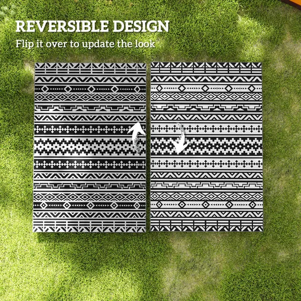 Outsunny Reversible Outdoor Rug, Waterproof Plastic Straw with Carry Bag, 6' x 9', Black and White Geometric Wall - product image 7