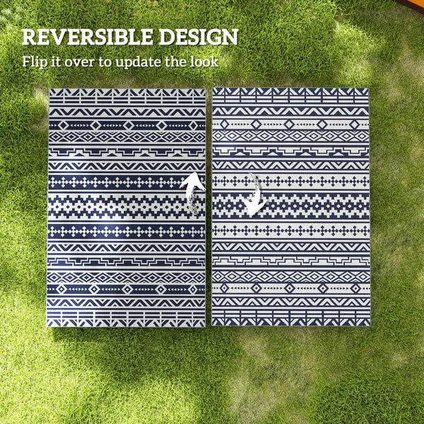 Outsunny Reversible Outdoor Rug, Waterproof Plastic Straw with Carry Bag, 6 ft x 9 ft, Blue and White Geometric - product image 7