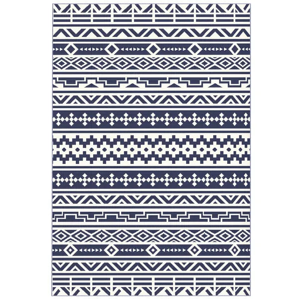 Outsunny Reversible Outdoor Rug, Waterproof Plastic Straw with Carry Bag, 6 ft x 9 ft, Blue and White Geometric - product image 1