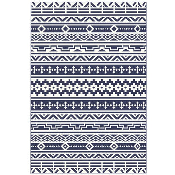Outsunny Reversible Outdoor Rug, Waterproof Plastic Straw with Carry Bag, 6 ft x 9 ft, Blue and White Geometric - product image 1