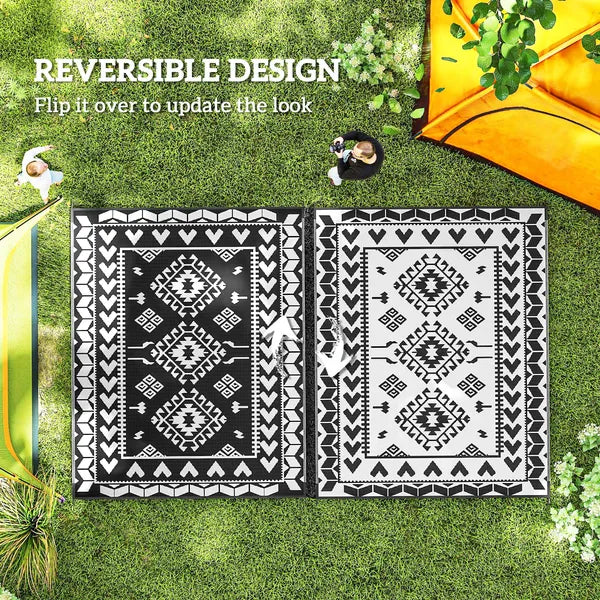 Outsunny Reversible Outdoor Rug, Waterproof Plastic Straw with Carry Bag, 8 ft x 10 ft, Black and White Rhombus Patchwork - product image 7