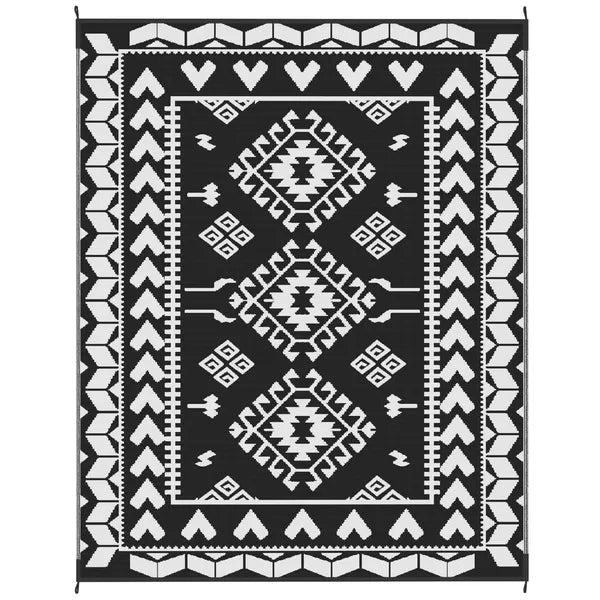 Outsunny Reversible Outdoor Rug, Waterproof Plastic Straw with Carry Bag, 8 ft x 10 ft, Black and White Rhombus Patchwork - product image 12