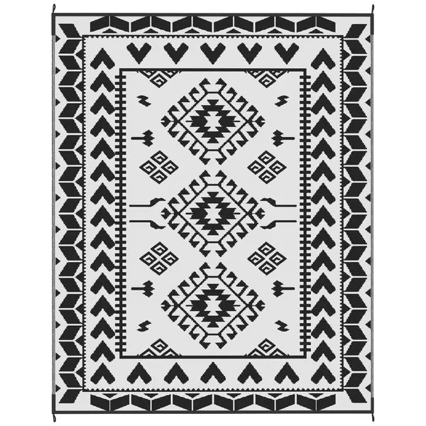 Outsunny Reversible Outdoor Rug, Waterproof Plastic Straw with Carry Bag, 8 ft x 10 ft, Black and White Rhombus Patchwork - product image 1