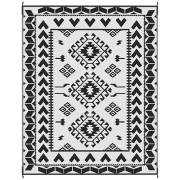 Outsunny Reversible Outdoor Rug, Waterproof Plastic Straw with Carry Bag, 8 ft x 10 ft, Black and White Rhombus Patchwork - product image 1