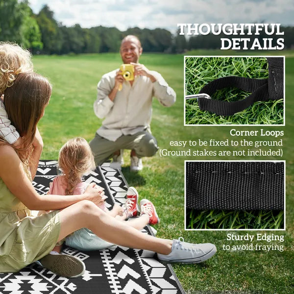 Outsunny Reversible Outdoor Rug, Waterproof Plastic Straw with Carry Bag, 8 ft x 10 ft, Black and White Rhombus Patchwork - product image 8