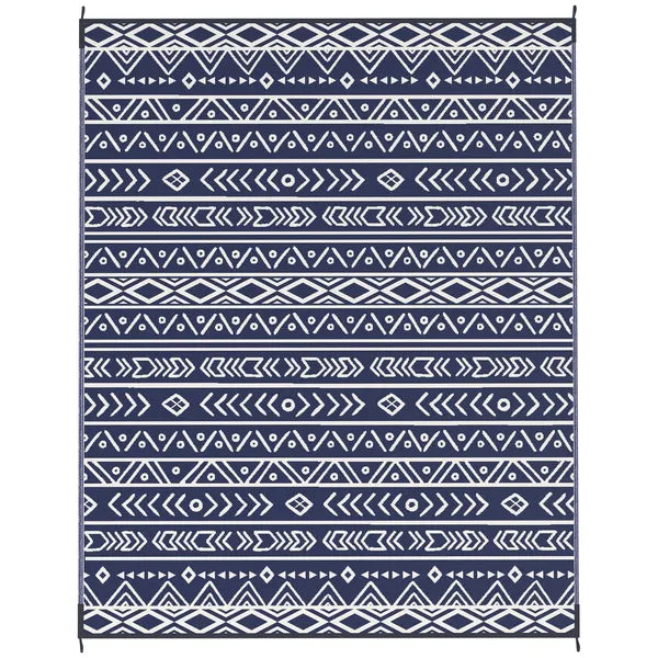 Outsunny Reversible Outdoor Rug, Waterproof Plastic Straw with Carry Bag, 8' x 10', Blue and White Geometric - product image 12