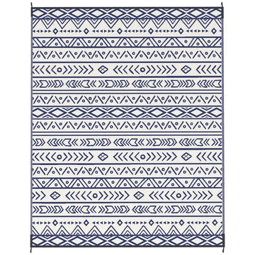 Outsunny Reversible Outdoor Rug, Waterproof Plastic Straw with Carry Bag, 8' x 10', Blue and White Geometric - product image 1