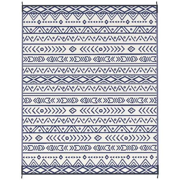 Outsunny Reversible Outdoor Rug, Waterproof Plastic Straw with Carry Bag, 8' x 10', Blue and White Geometric - product image 1