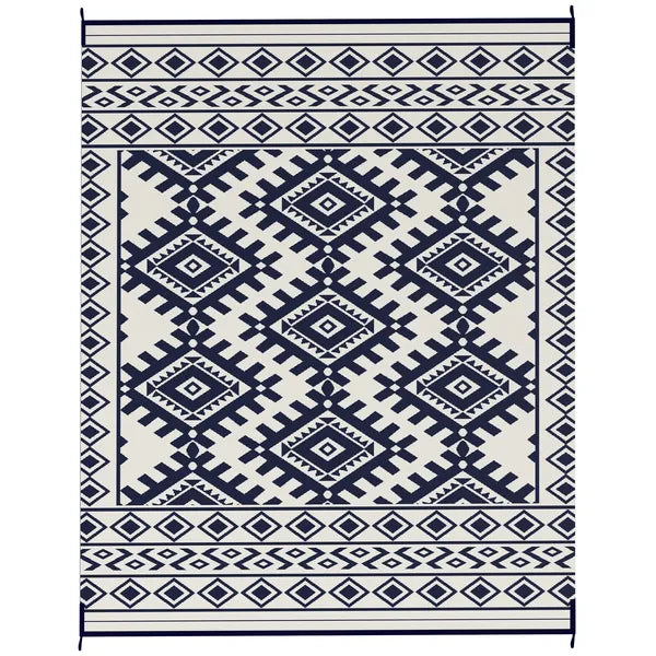 Outsunny Reversible Outdoor Rug, Waterproof Plastic Straw with Carry Bag, 8 ft x 10 ft, Blue and White Rhombus Border - product image 1